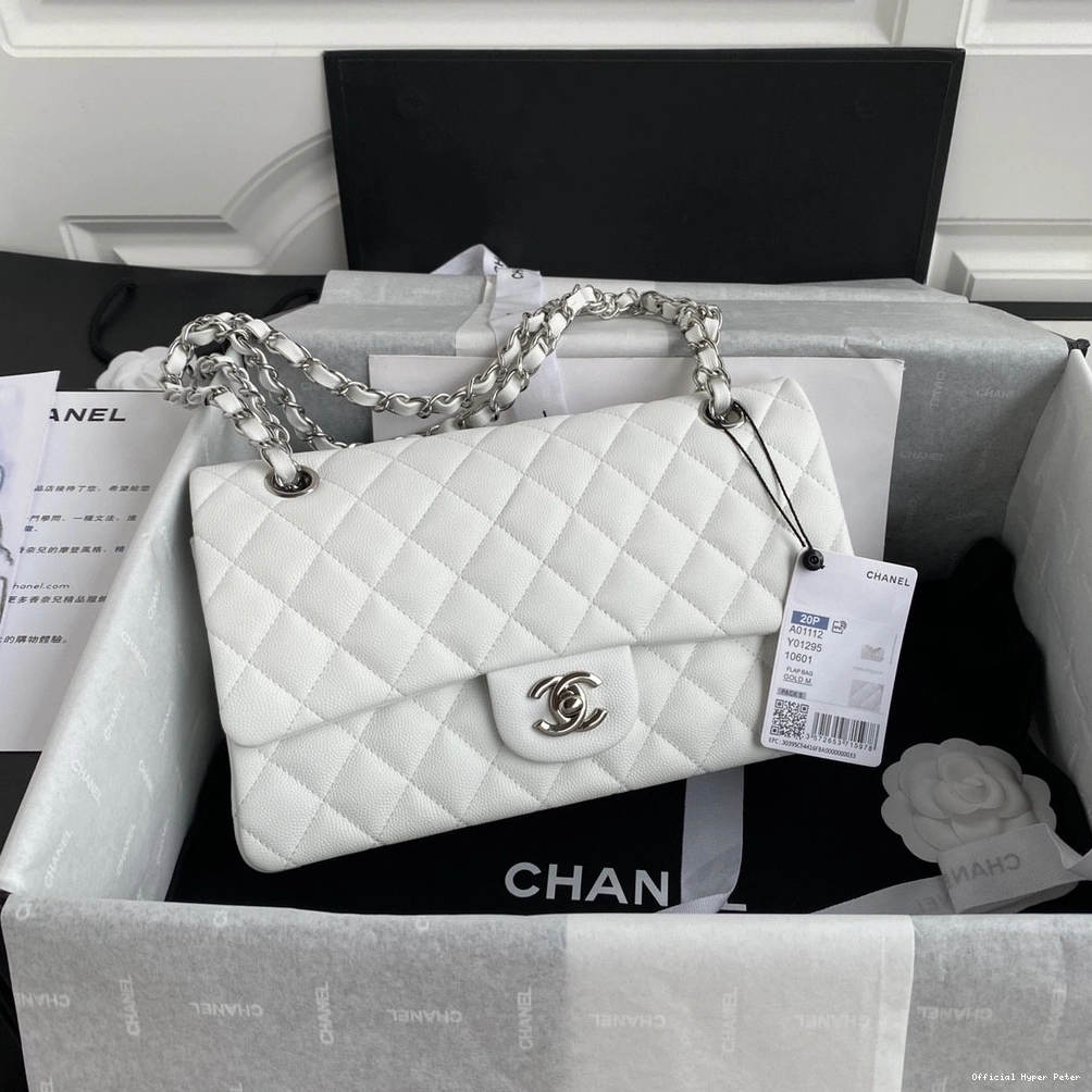 Hyper Peter Calfskin Large 2.55 Leather A01112 CHANEL Flap White Bag 0801